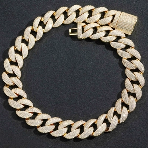22mm thick gold-plated hip hop Cuban chain necklace with five rows of pavé zircons