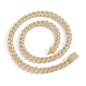 9mm gold Cuban link chain necklace for men featuring micro-paved sparkling cubic zirconia