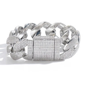 Heavy 22mm silver Cuban link bracelet with 5 rows of shimmering cubic zirconia crystals