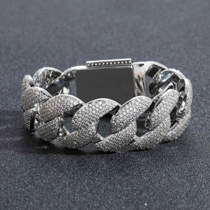 Hip hop 22mm silver Cuban link bracelet with five rows of micro-paved iced out zircons