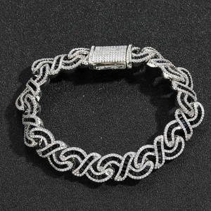 Bracciale cubano hip hop 12mm di lusso con zirconi neri a baguette e pietre bianche