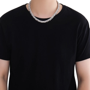 Collana a catena bizantina hip hop da uomo con zirconi micro-pavé e finitura argento lucido