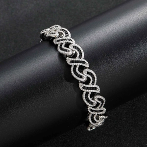 Bracciale cubano hip hop 12mm con zirconi cubici neri a baguette e pavé di pietre bianche