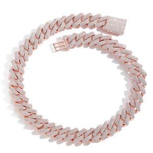 Close-up of 20MM rose gold Cuban link necklace with micro-paved sparkling diamonds