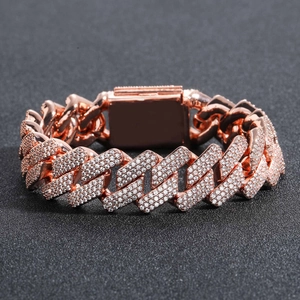 20mm rose gold rhombic Miami Cuban link bracelet with iced-out micro pavé zircons