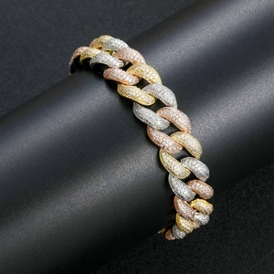 Bracelet cubain 15mm tricolore serti de zircons cubiques pour homme hip-hop