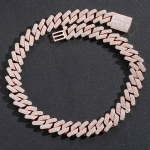 Rose gold Cuban link necklace with 20mm box clasp and full pavé zircon stones