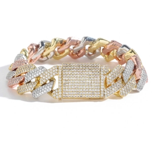 Iced out 20mm tri-color Miami Cuban link chain bracelet for men with sparkling crystals