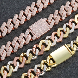 20mm rose gold miami cuban link bracelet with tricolor heart segments and pavé zircons