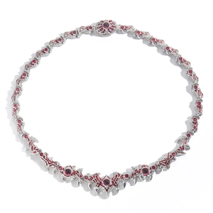 Gothic silver thorns necklace with red crystal eyes and hip hop spike accents