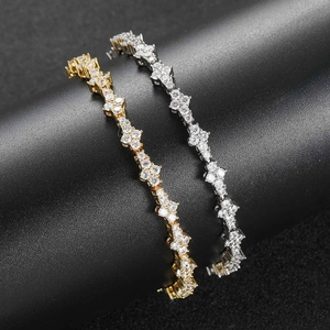 Bracelet tennis hip hop pour hommes avec zircons fleur de prunier en or et argent