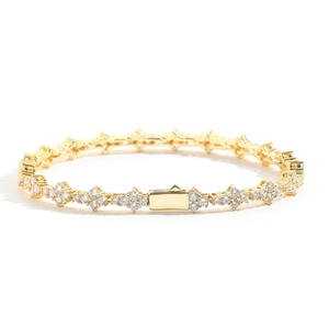 Bracelet tennis hip hop doré pour homme avec pierres de zircon et fermoir à ressort chic