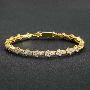 Bracelet tennis homme hip hop orné de zircons blancs et motif de losange en croix