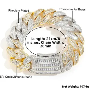 Detail of 20mm two-tone Miami Cuban link chain with hand-set 5A cubic zirconia stones