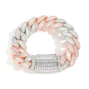 Hip Hop Iced Out Cuban Link Bracelet Copper Two Tone Baguette Zirconia Men Women Heavy Link Bracelet Trendy Jewelry Accessory