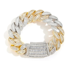 Iced-out 20mm two-tone Cuban link bracelet with baguette diamonds for men in hip hop style