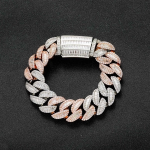 Iced out 20mm Cuban chain bracelet in two-tone rose gold with baguette zircon pavé