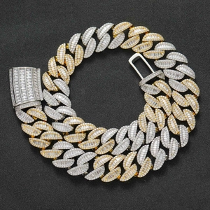 Two-tone 20mm Miami Cuban link necklace with iced out baguette zircon stones
