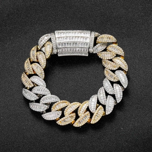 Iced out 20mm two-tone Cuban link bracelet with square-cut diamonds for men