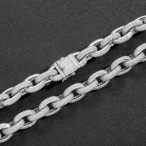 Iced-out 12mm hip hop O-chain necklace in silver finish with micro-paved cubic zirconia