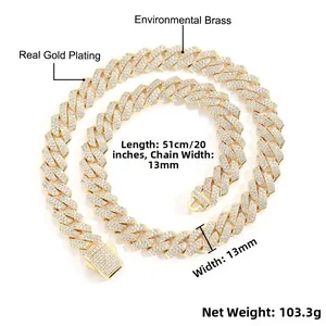 Détail de la chaîne cubaine 13mm avec incrustation de zircon et fermoir double