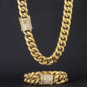 Collier à Mailles Cubaines en Acier Inoxydable Hip Hop Hommes Femmes Or Argent Chaîne Miami Avec Fermoir en Zirconia