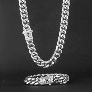 Collier Chaîne à Maillons Cubains en Acier Inoxydable Hip Hop Pour Hommes Or Acier Strass Fermoir Pavé Bijoux de Mode