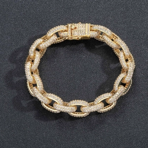 Men's hip hop 12mm gold plated Cuban link bracelet with iced out micro pave zircons
