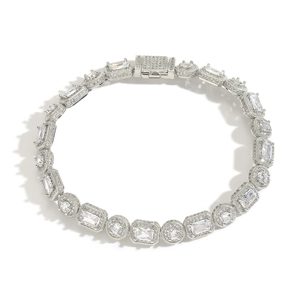Bracelet hip hop 8mm serti de zircons cubiques baguettes et ronds avec finition argent