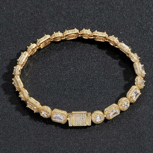 Bracelet hip hop doré 8mm avec zircons carrés et ronds sertis pour un look luxe