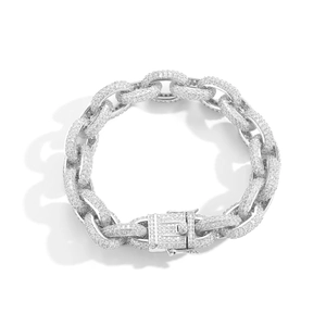 Luxurious 12mm silver hip hop O-link bracelet with micro-paved cubic zirconia gems