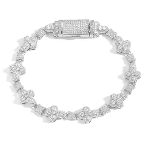 Hip Hop Copper Zirconia Bracelet Iced Out Cross Flower Geometric Link Bracelet For Men Women Individuality Trend Jewelry Gift