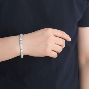 Bracelet tennis 8mm avec zircons carrés et ronds sertis sur métal argenté pour hommes