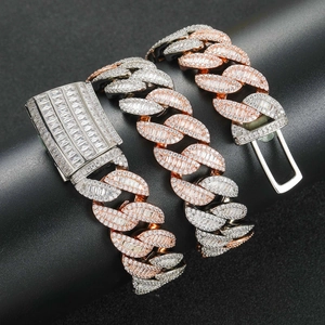Men's hip hop 20mm cuban chain with rose gold two-tone design and zircon stones