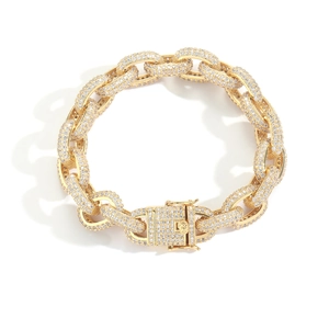 Golden 12mm hip hop Cuban link bracelet with micro-paved cubic zirconia stones