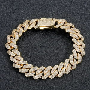 Bracelet Chaîne Cubaine 13mm Hip Hop Iced Out Cuivre Zirconia Chaîne Losange Pour Hommes Femmes Plaqué Or Argent Bijoux