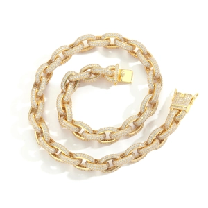 12mm gold-plated hip hop chain with micro-pave zircons and box clasp closure
