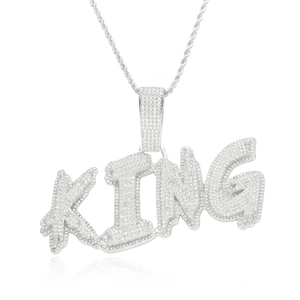 Collier Pendentif Lettre en Cuivre et Zirconia Hip Hop pour Hommes Femmes Alphabet Iced Out Or Argent Or Rose Chaîne Corde en Acier Inoxydable
