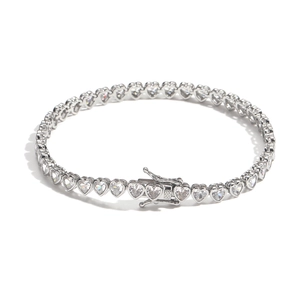 Elegante bracciale tennis da 5 mm color argento con pietre di zircone a forma di cuore