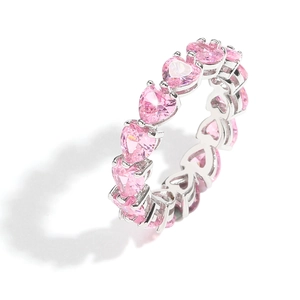 Hip Hop Heart Pink Zirconia Eternity Ring For Men Women Copper Gold Silver Plated Heart Shaped Zirconia Finger Ring Jewelry