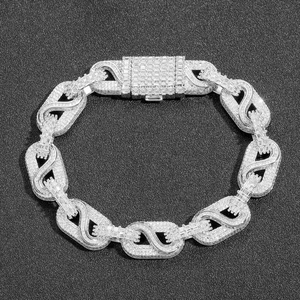 Pulsera de cadena cubana plateada con circonitas rectangulares para hombre estilo hip hop
