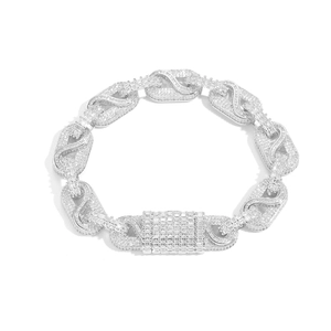Pulsera hip hop para hombre con circonitas baguette y eslabones en S acabado plata pulida