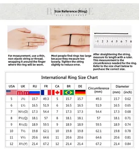 Comprehensive international ring size chart with measuring guide for sizes 5 to 12