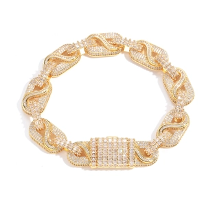 Lujosa pulsera de hip hop bañada en oro con eslabones infinito y circonitas pavé