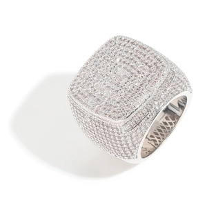 Hip hop square signet ring for men with micro-paved 5A cubic zirconia on silver metal