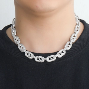 Collar hip-hop para hombre con eslabones de infinito y circonitas blancas en plata