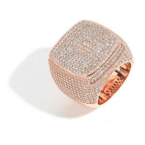 Men's hip-hop square ring in rose gold finish with full micro-pave white cubic zirconia