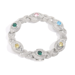 Bracelet hip hop de 14 mm avec maillons infinis en zircon coloré et placage d'argent