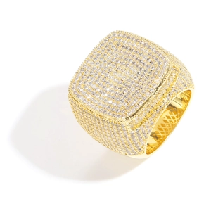 Luxurious gold square hip hop ring with micro-paved 5A cubic zirconia crystals