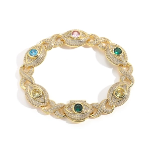 Bracelet hip hop 14mm œil infini en or avec oxydes de zirconium colorés et maillons